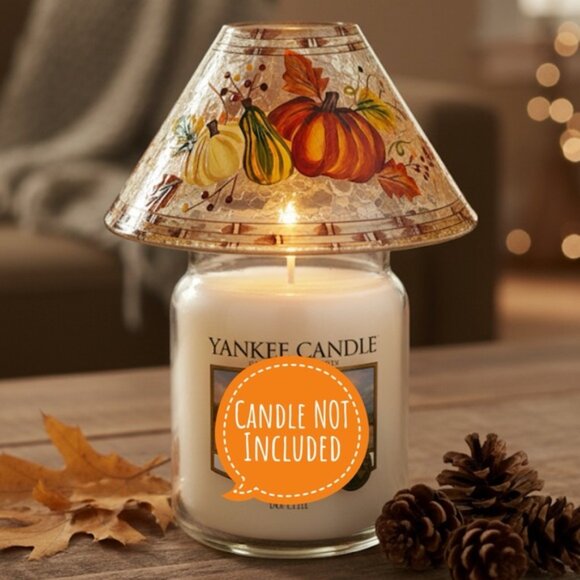 Yankee Candle Shade Crackle Glass Fall Autumn Thanksgiving Pumpkin Harvest - Picture 11 of 16